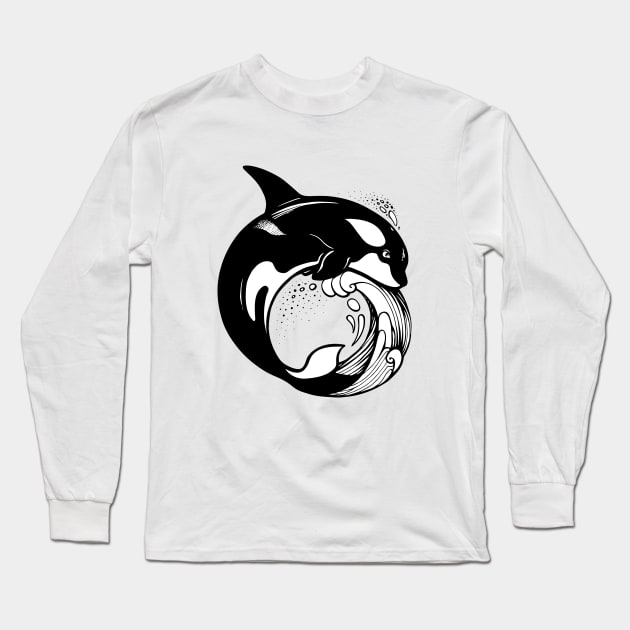 Orca Whale on the wave Long Sleeve T-Shirt by Yulla